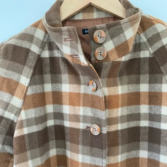 Vintage Wool Lined Plaid Tartan Brown Button Shacket - Picture 4 of 13